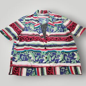 Alfred Dunner Women's 8 Multicolor Print Striped Two-Fer Short Sleeve Top